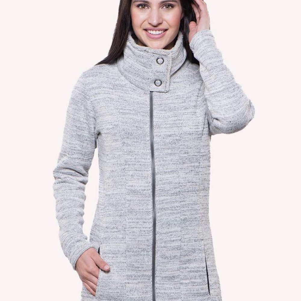 Kuhl Women's Alaska Long Light Gray Sweater with Sherpa Collar Sz M - Picture 5 of 5